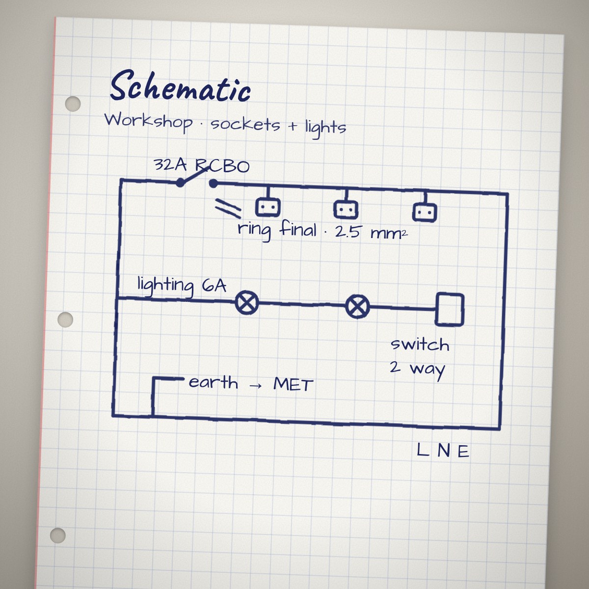 A hand-drawn circuit schematic on graph paper